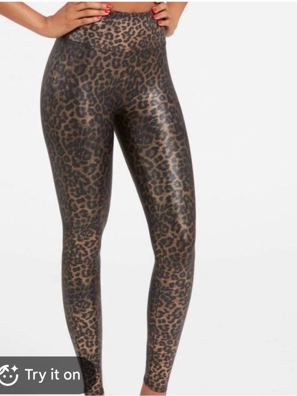 SPANX Leopard Print High-Waist Leggings - Black and Brown Womens Small